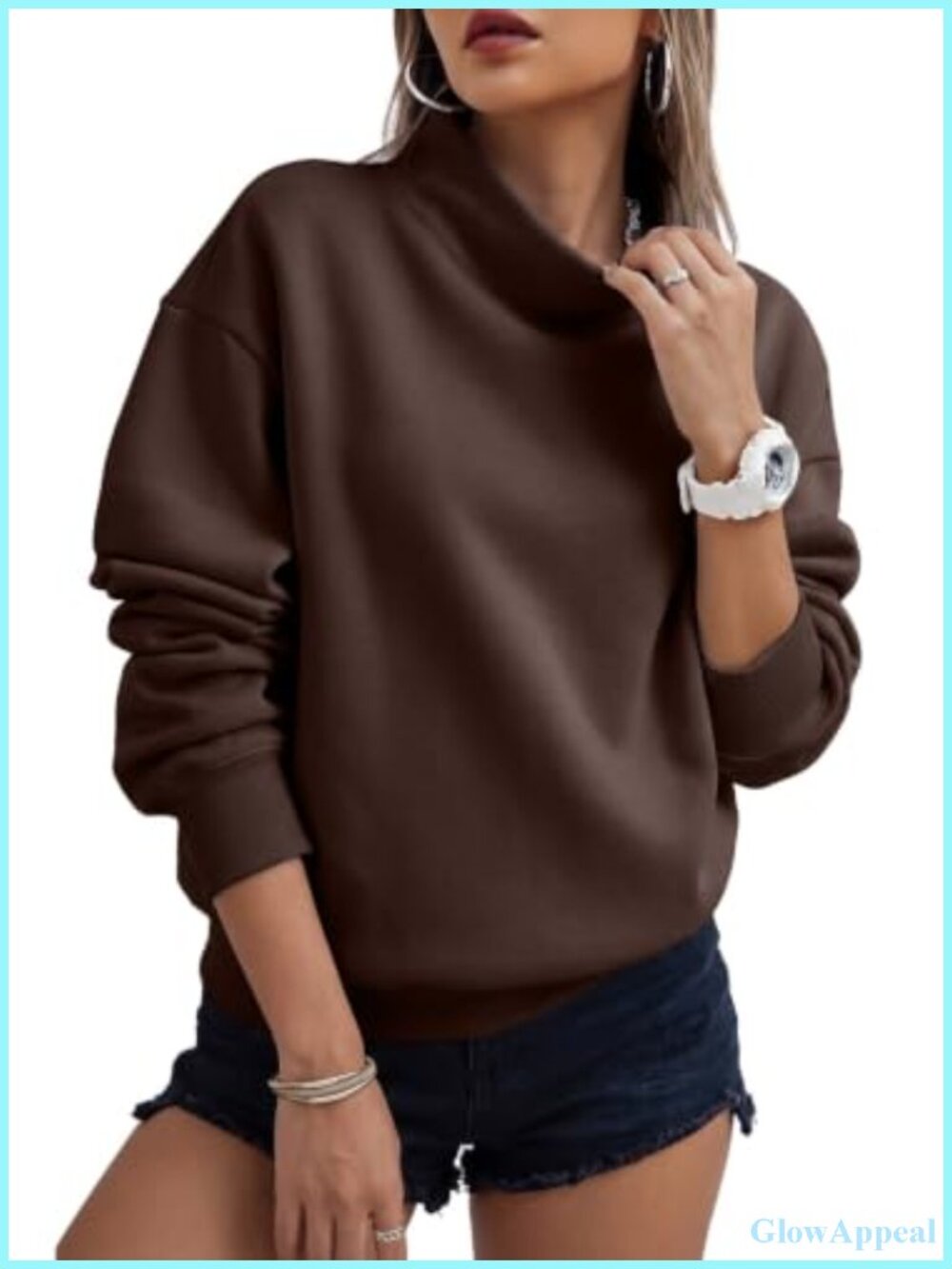 Women's Mock Neck Pullover Sweatshirt Oversized Fleece Lined Teacher Outfit